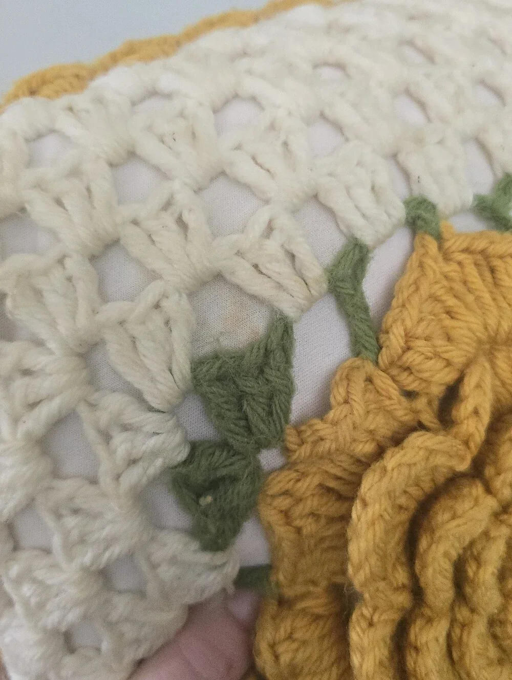 Set Of 2 Vintage Granny Square Crochet Throw Pillows 3D Yellow Roses *read